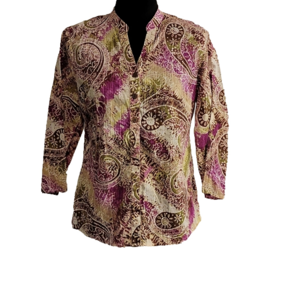 JM Collection Paisley Button-up Top Size 4p